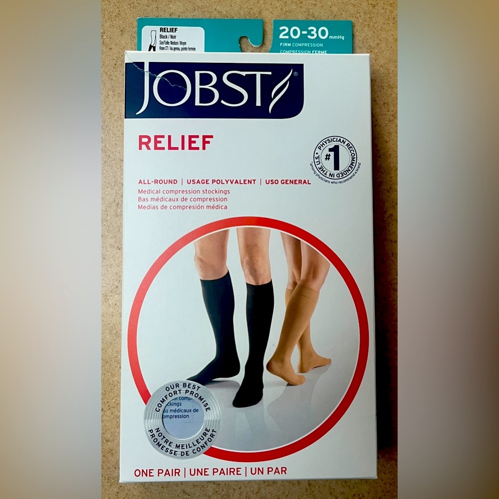 Jobst Relief Compression Knee High 20-30 mmHg Closed Toe Stockings, Black, Med